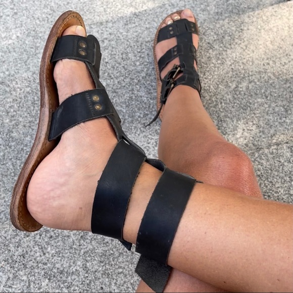 Black Leather Gladiator Sandals - Picture 11 of 15